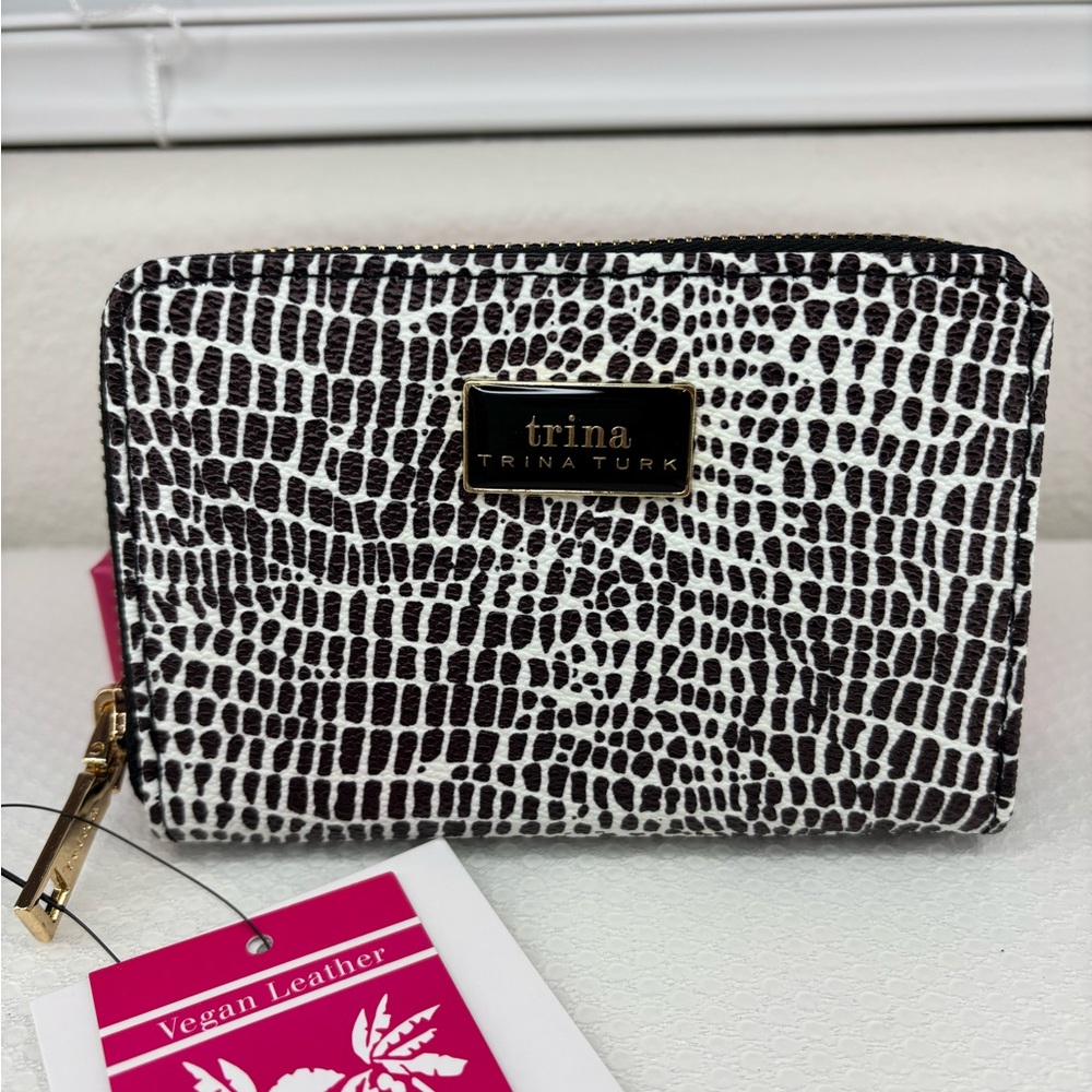 Trina Turk Black and White Crocodile Print Small Women's Wallet